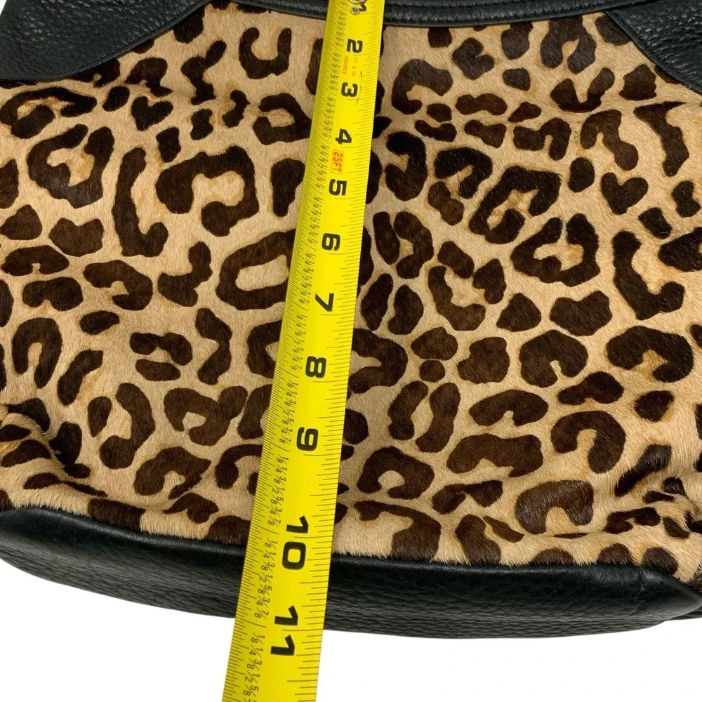 Margot Leopard Print Calf Hair and Black Tan Pebbled Leather Hobo Shoulder Bag